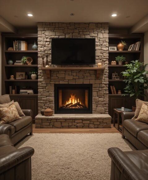 Basement Fireplace for Warmth and Ambiance