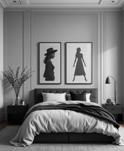 Black Wall Art Over Light Grey Walls