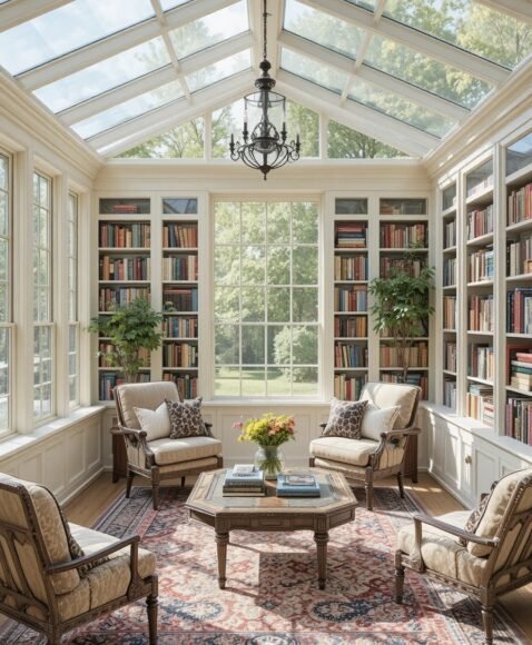 Bright and Airy Sunroom Library