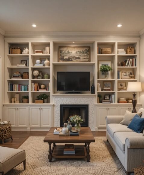 Built-In Shelving Wall for Style and Storage