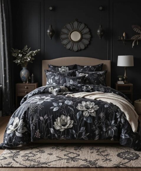 Dark Botanical Bedding for Witchy Charm
