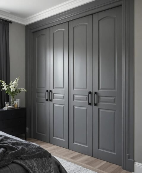 Grey Closet Doors With Matte Black Handles