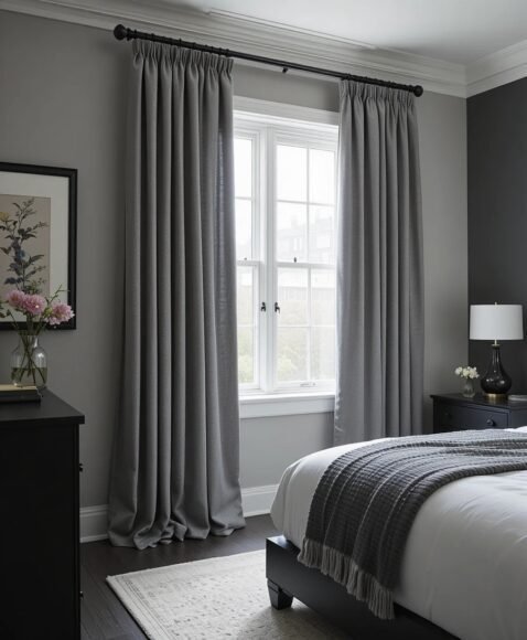 Grey Curtains With Black Hardware