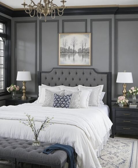 Grey Paneled Walls With Black Trims