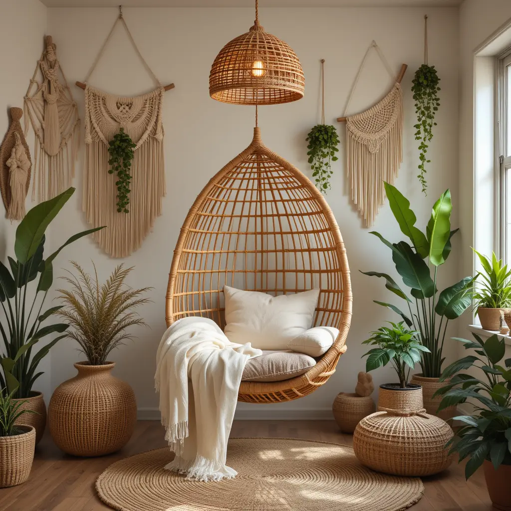 Hanging Rattan Chairs for a Relaxed Boho Vibe