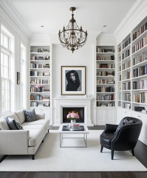 Monochrome Library Room