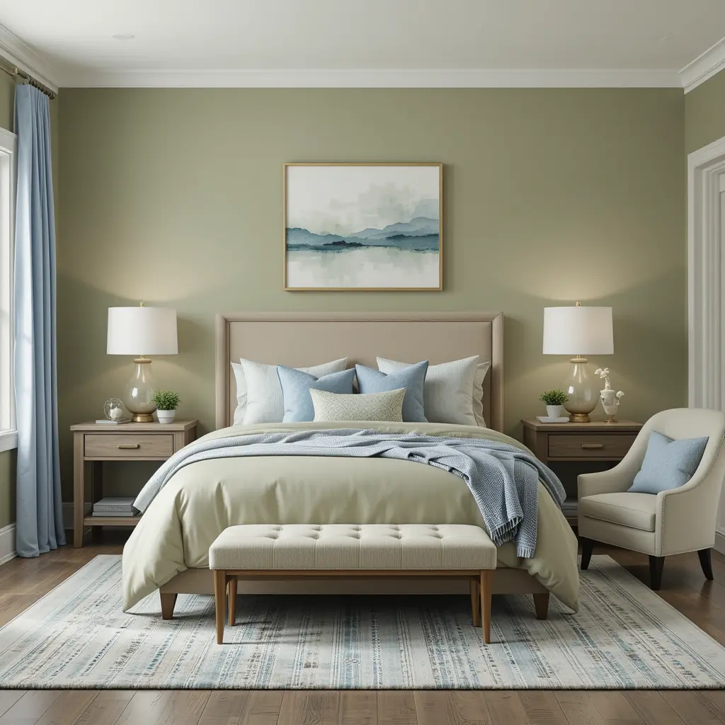 Olive Green and Light Blue Accents