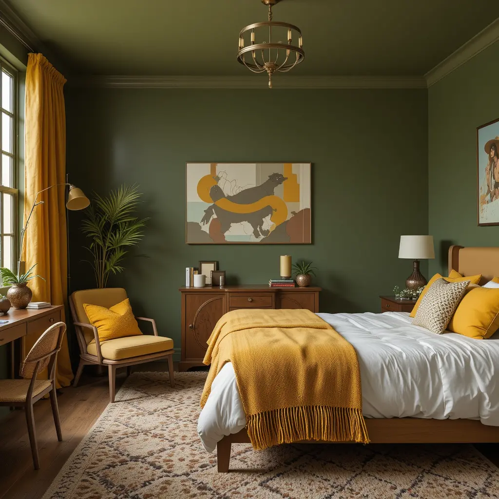 Olive Green with Mustard Yellow Highlights