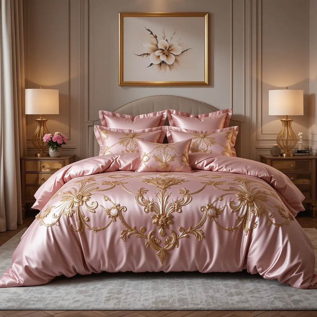Pink Duvet Cover with Gold Details