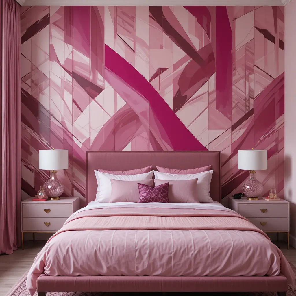 Pink Wallpaper with Geometric Patterns
