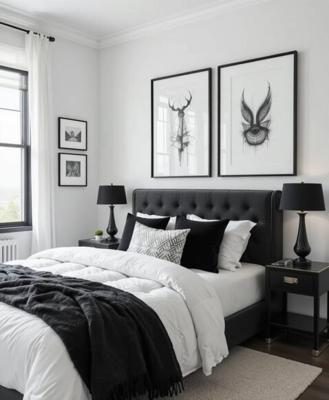 White Walls with Black Frames for Subtle Contrast