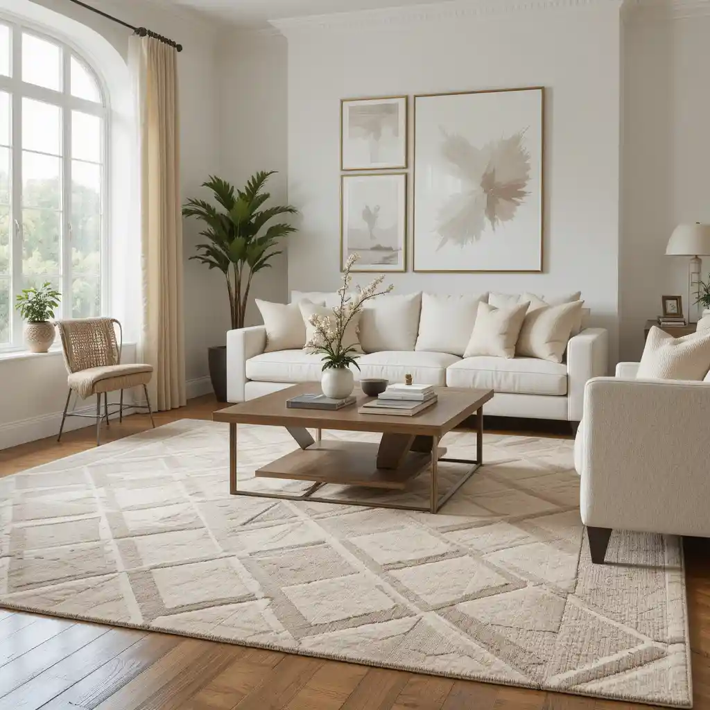 Beige Area Rug with Geometric Patterns