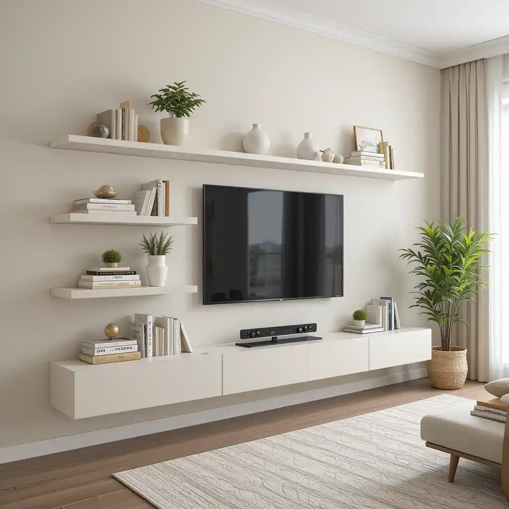 Beige and White Floating Shelves