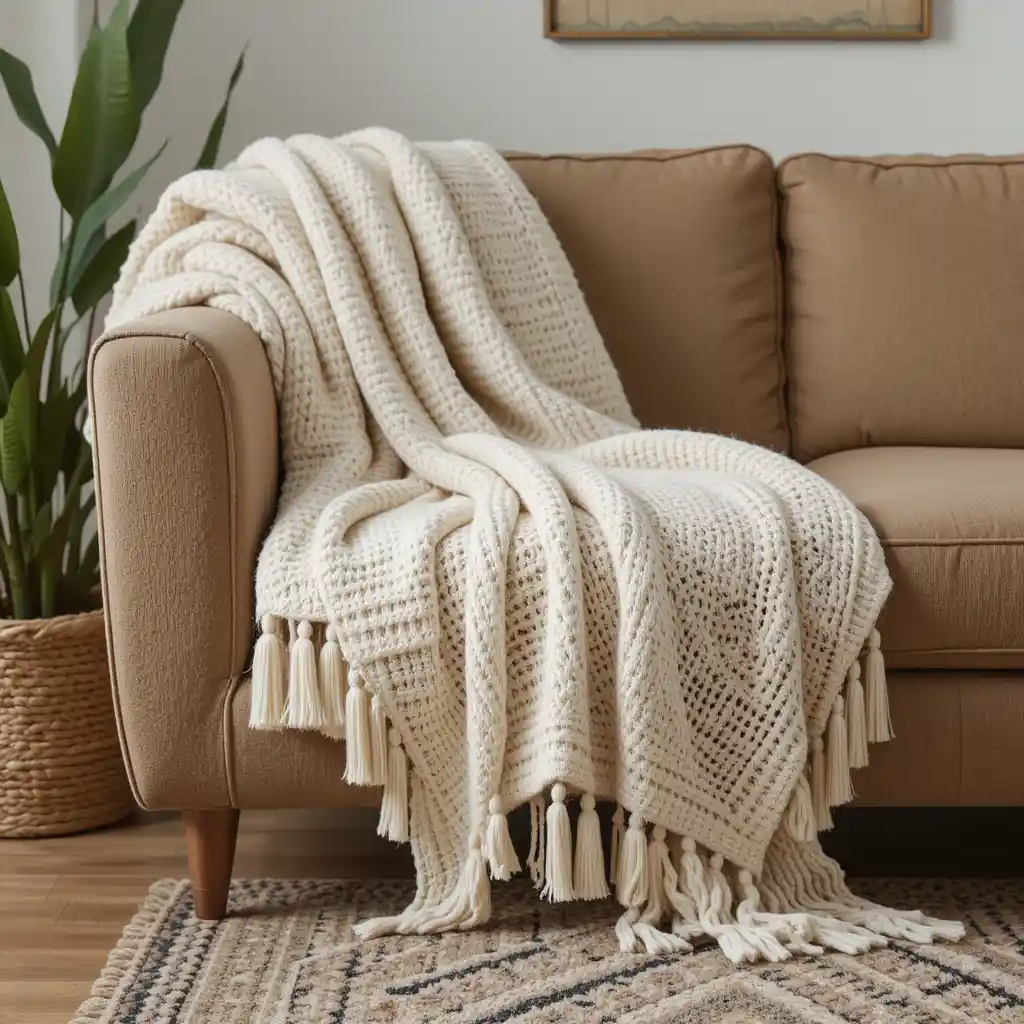 Bohemian Beige Throw Blankets