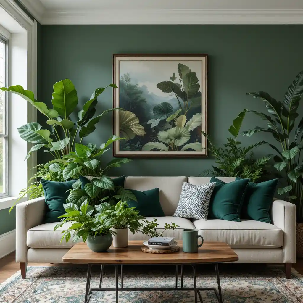 Botanical Greenery on a Neutral Sofa