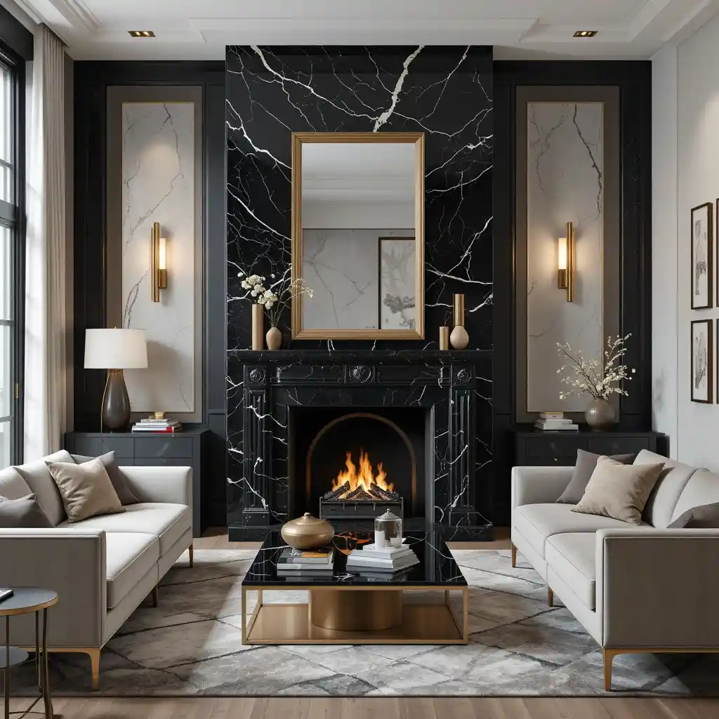 Chic Black Marble Fireplace