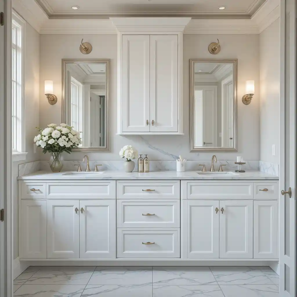 Classic White Cabinets with Marble Countertops