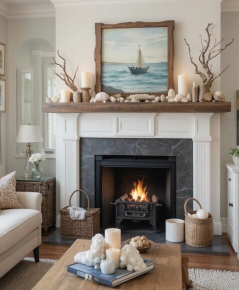 Coastal-Inspired Fireplace Mantel