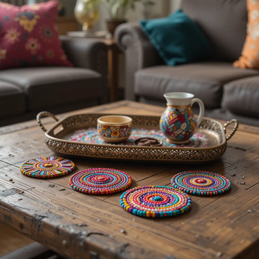Colorful Beaded Coasters and Tray Decor