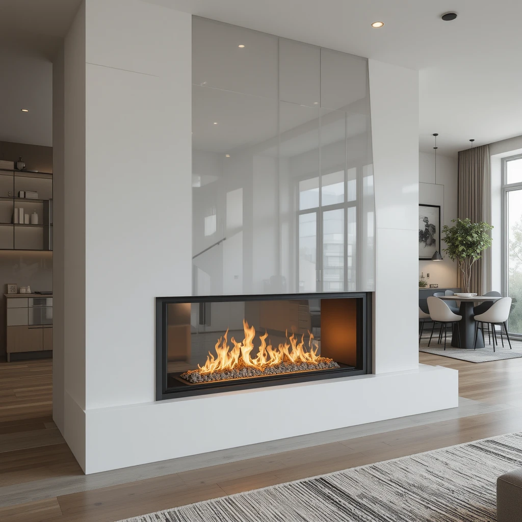 Contemporary Glass and Steel Fireplace