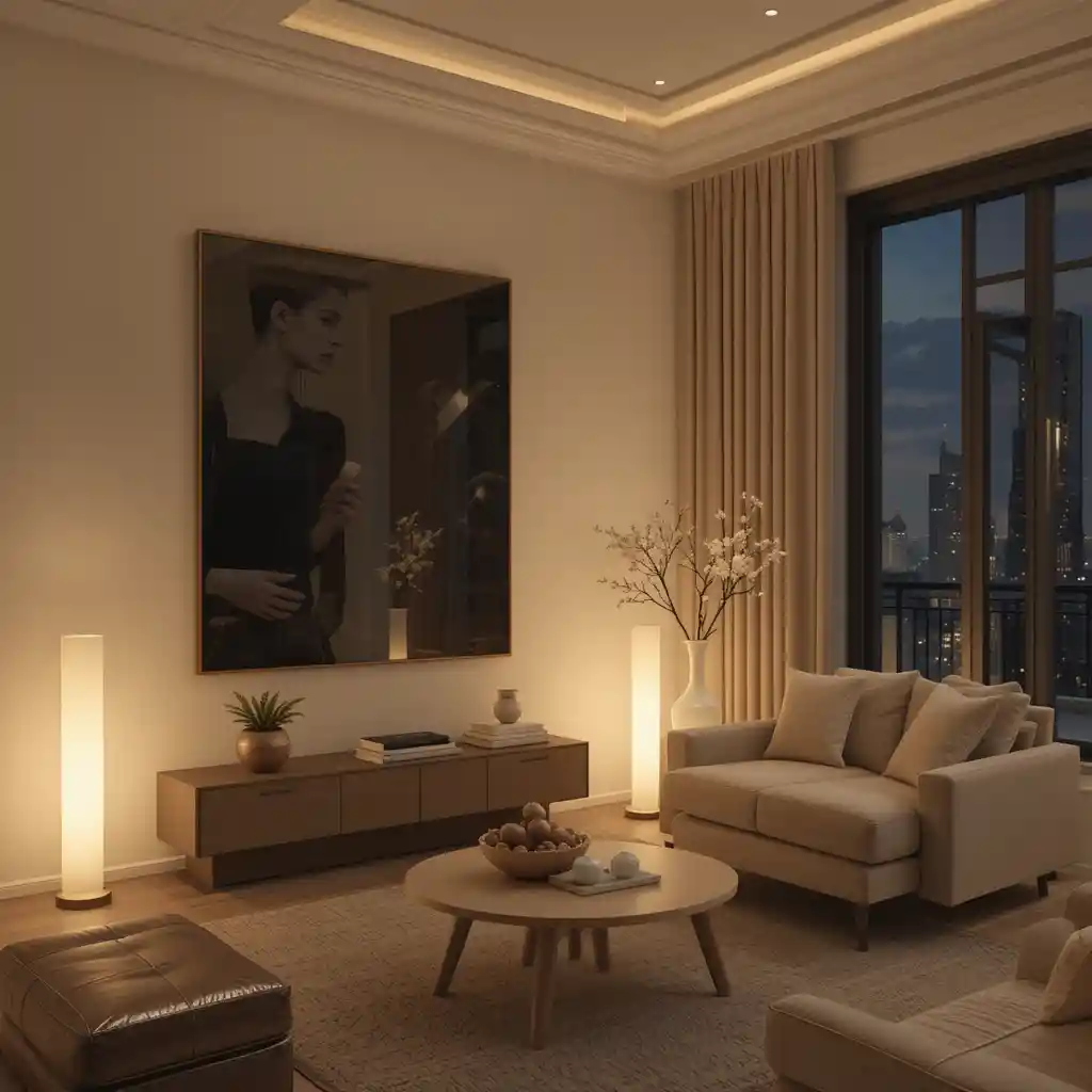 Cream Walls with Beige Floor Lamps