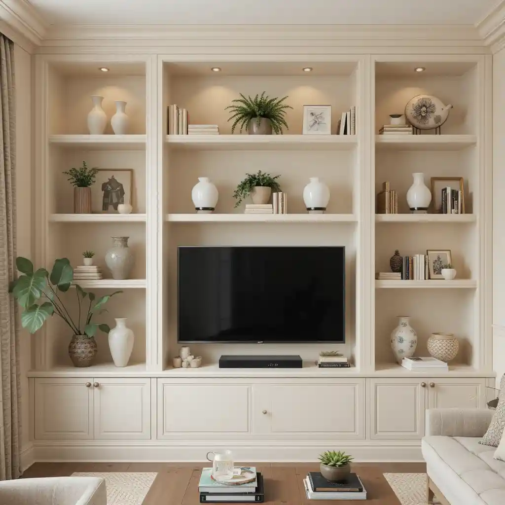 Cream and Beige Built-In Shelves