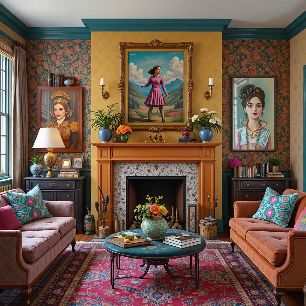Eclectic Fireplace with Bold Decor