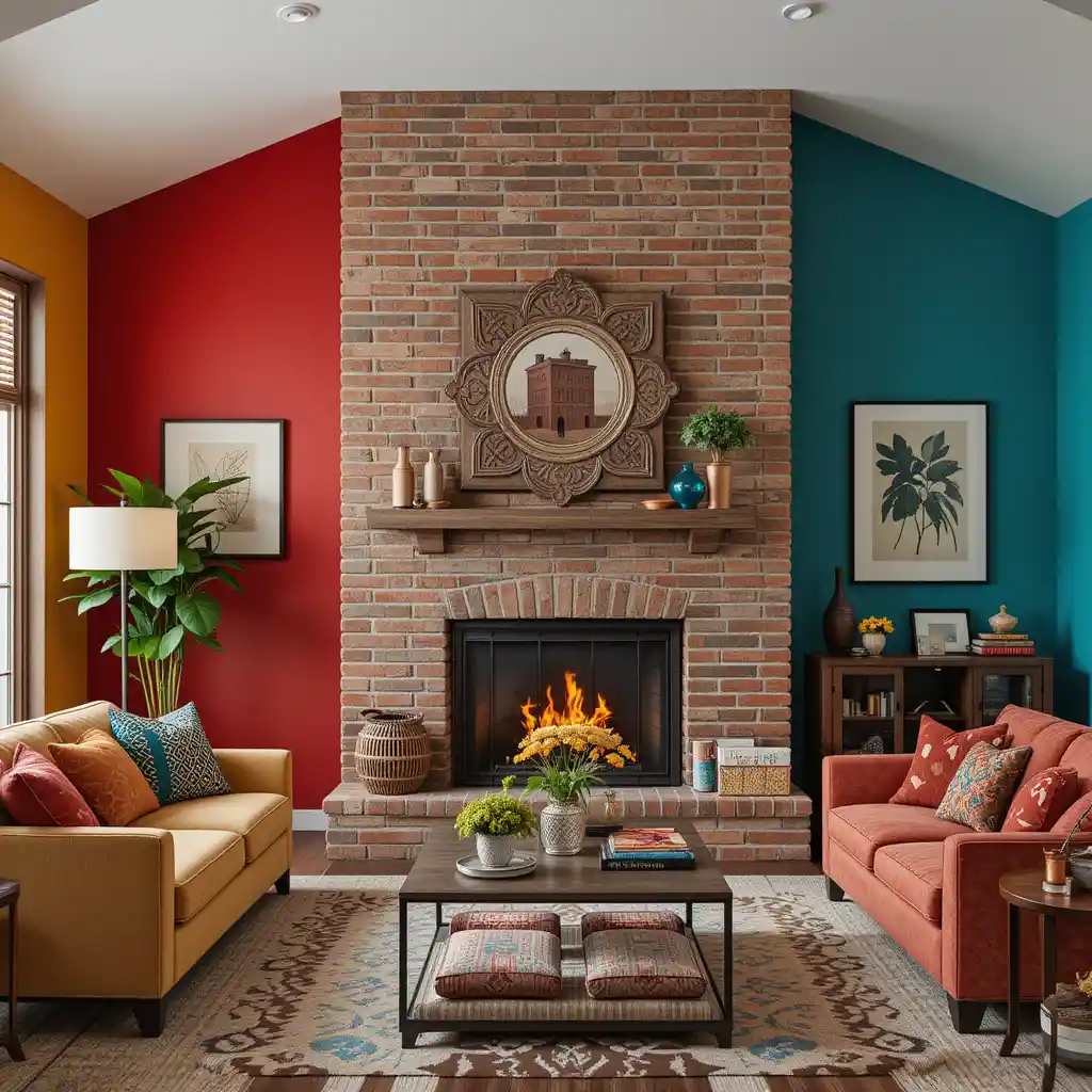 Exposed Chimney with a Pop of Color