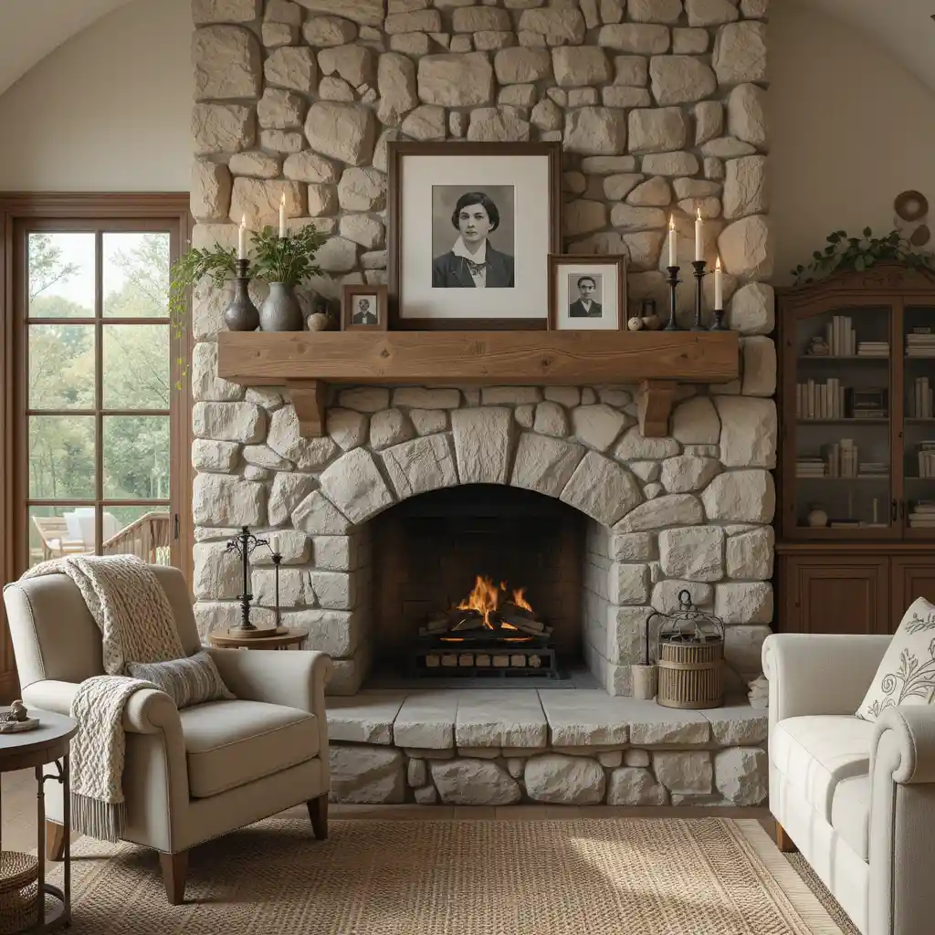 Farmhouse-Inspired Stone Fireplace
