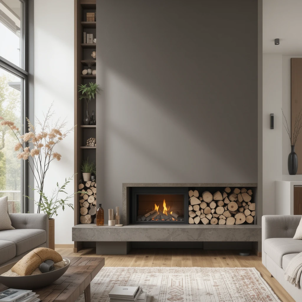 Fireplace with Embedded Wood Storage
