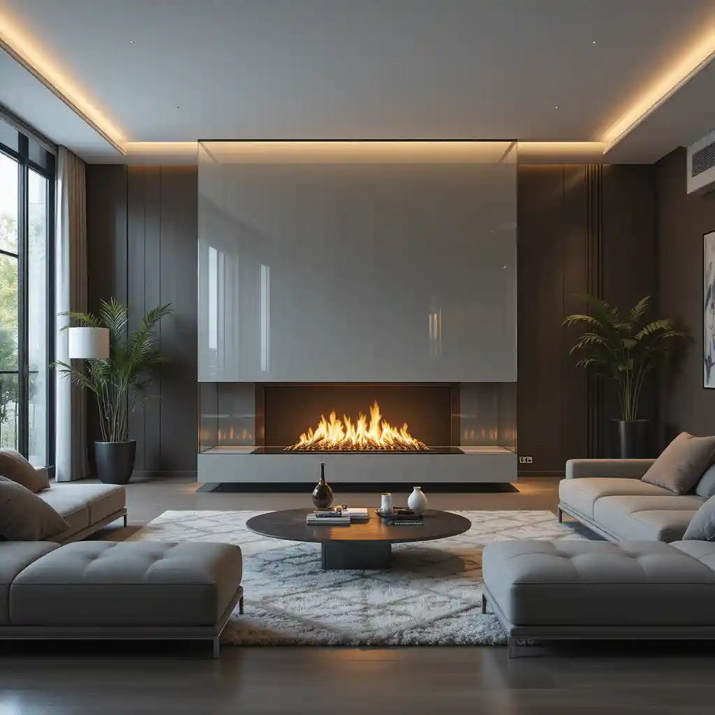 Glass-Enclosed Fireplace