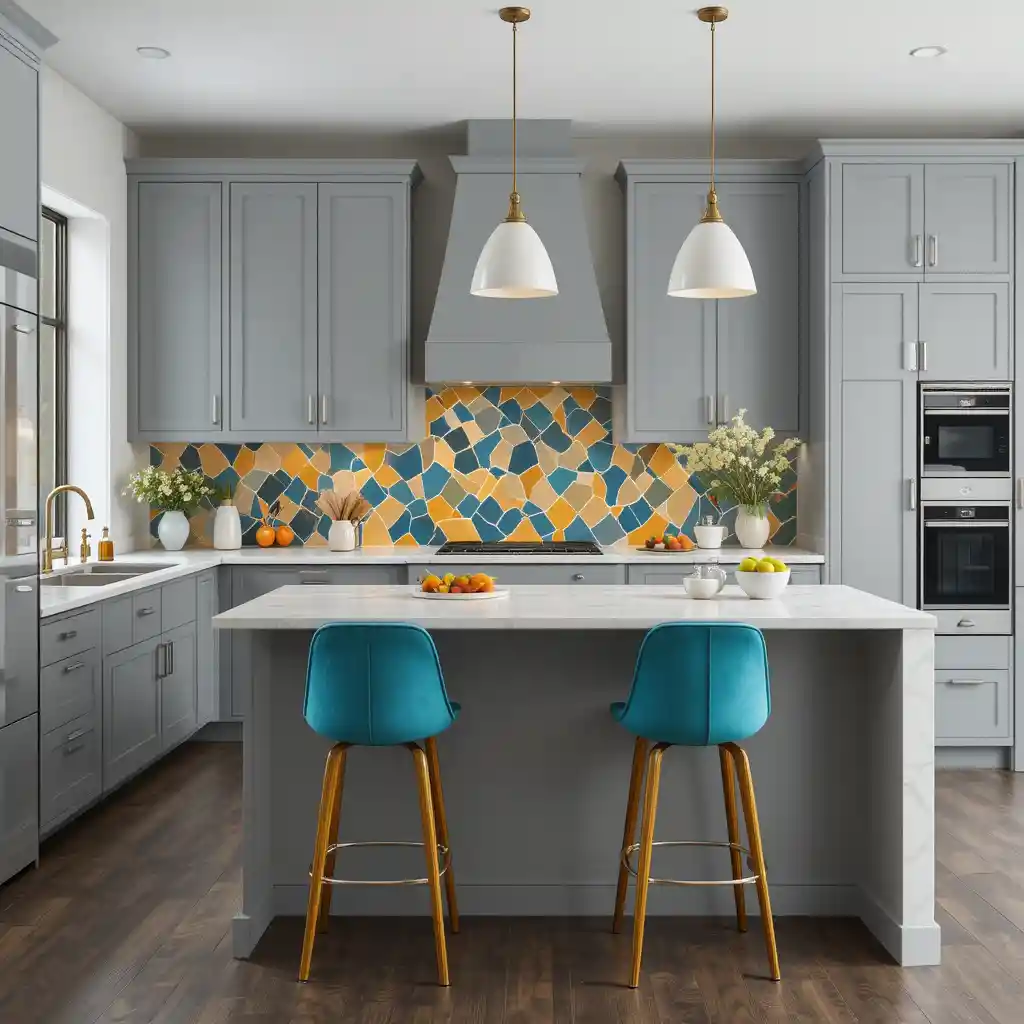 Gray Cabinets with a Pop of Color