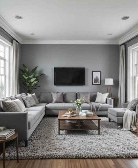 Grey Living Room With Layered Rugs