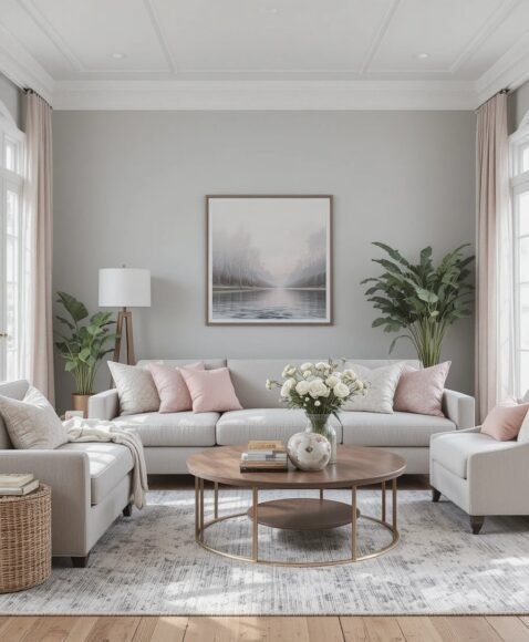 Grey Living Room With Pastel Accents