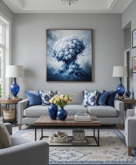 Grey Living Room with Pops of Blue