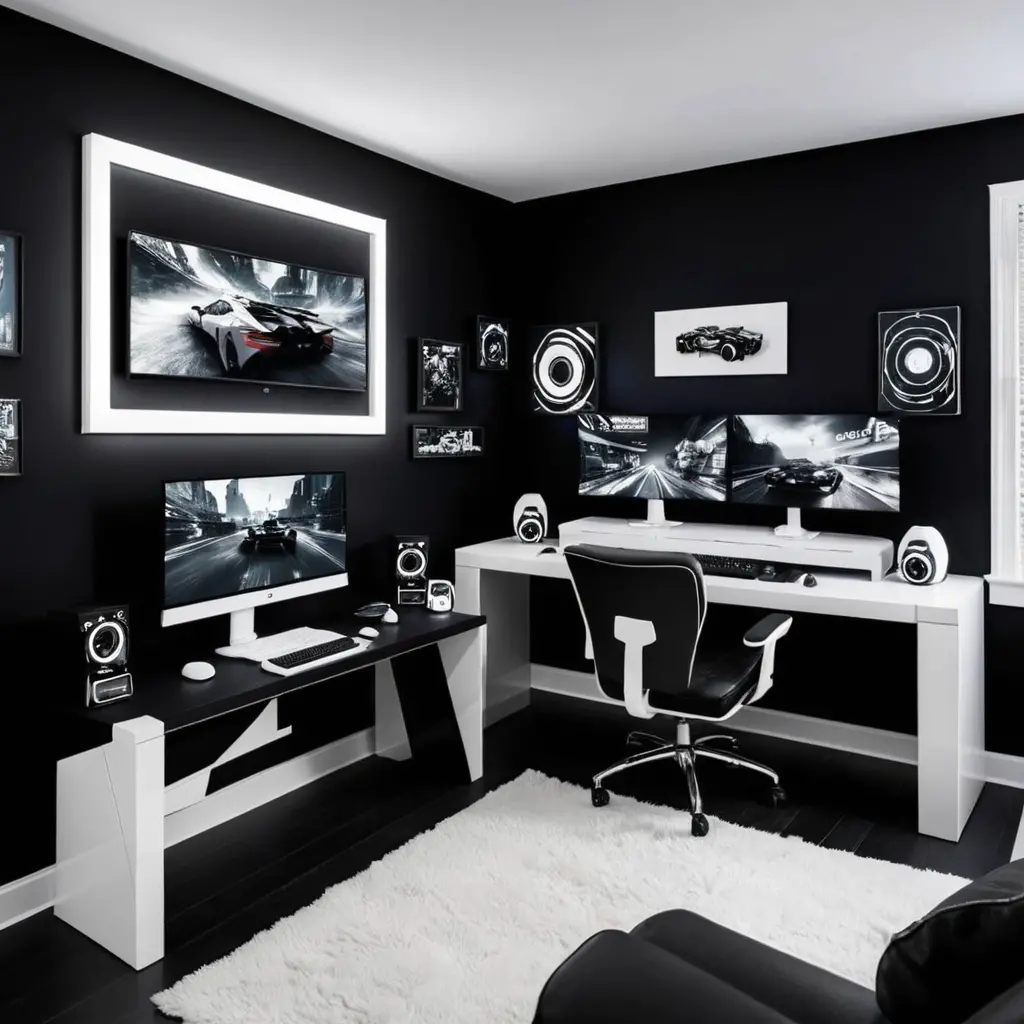 High Contrast Black & White Gaming Setup