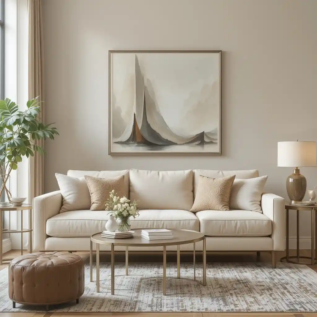 Mid-Century Modern Beige Sofa