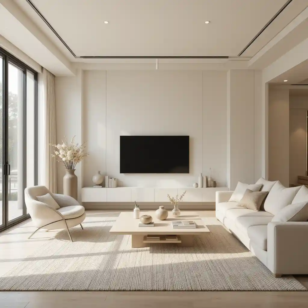 Minimalist Cream and Beige Living Room