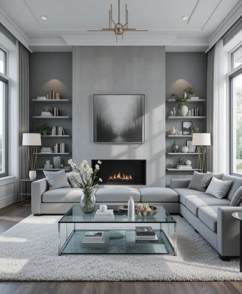 Modern Grey Living Room With Glass Elements