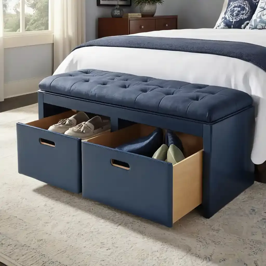 Navy Blue Bench with Storage