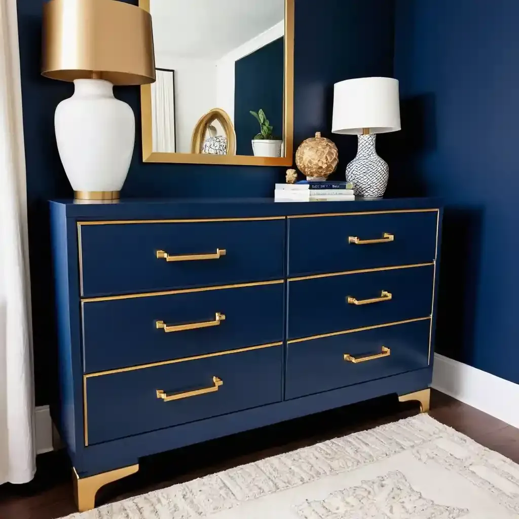 Navy Blue Dresser with Gold Handles