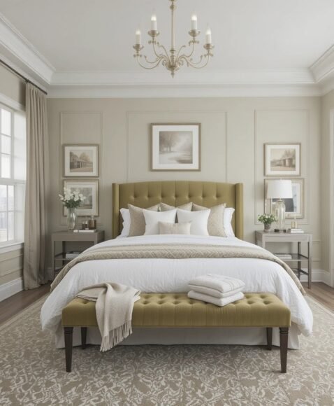 Olive Green Upholstered Bench