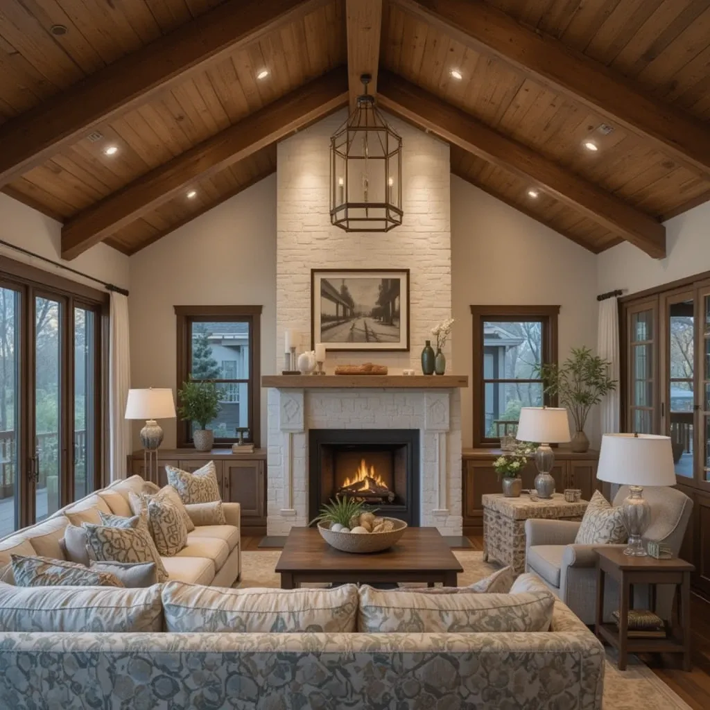 Overhead Wooden Beams with Subtle Lighting