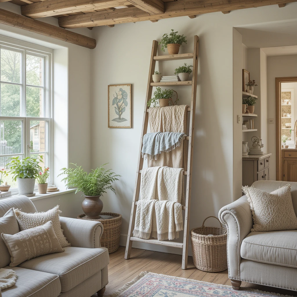 Painted Wooden Ladder for Display