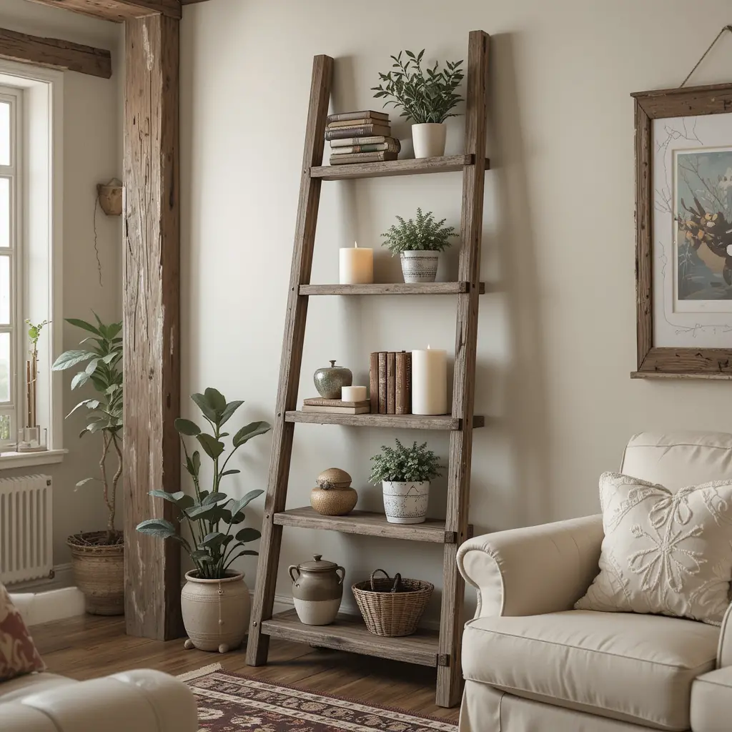 Rustic Ladder Shelf