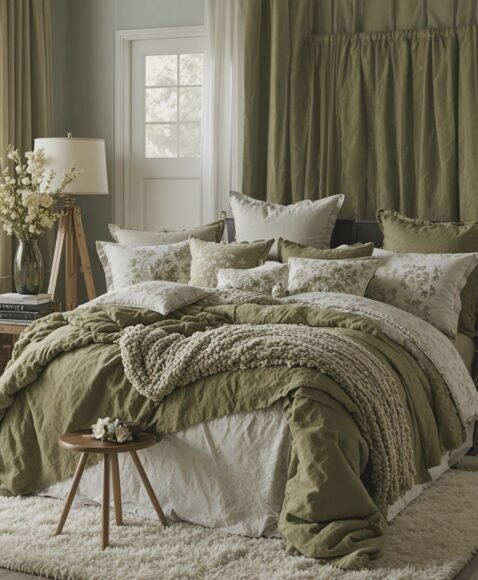 Soft Olive Bedding Layers