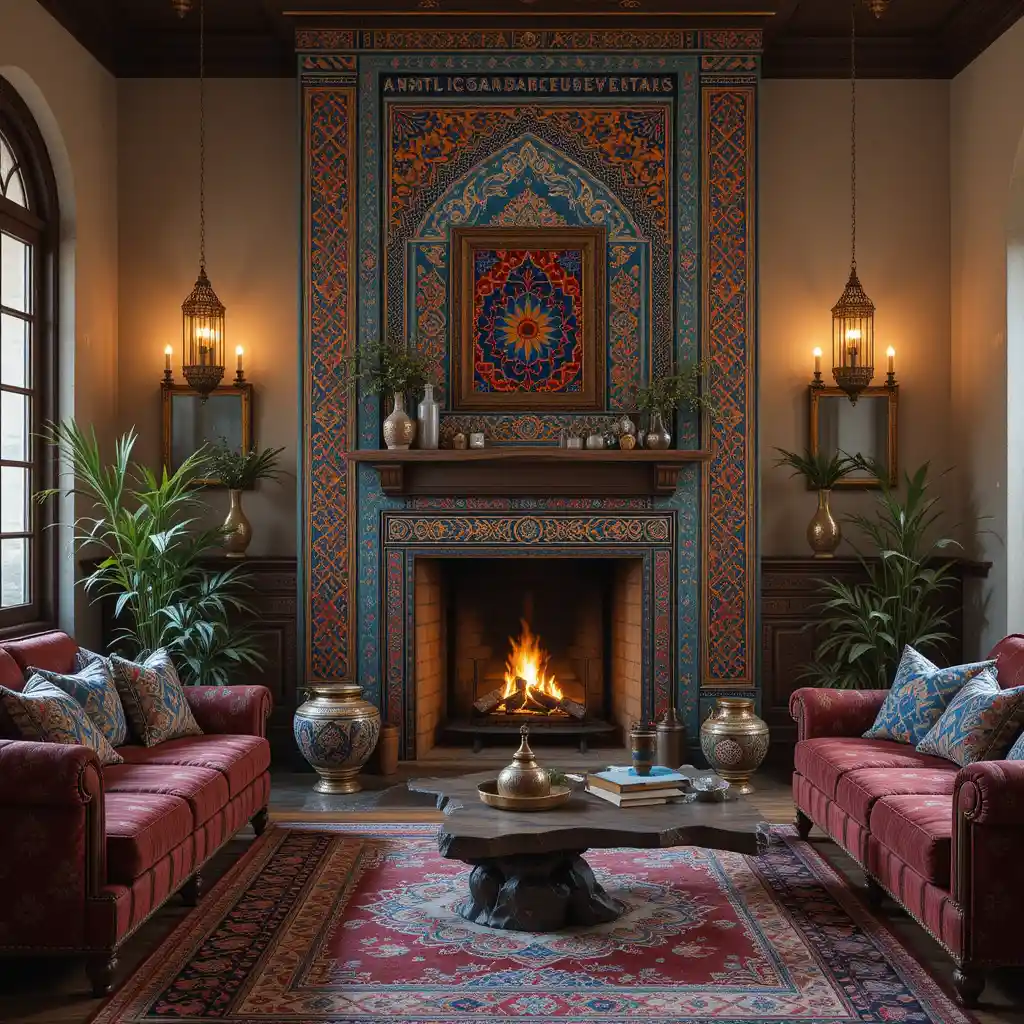 Tiled Fireplace with Moroccan Influence