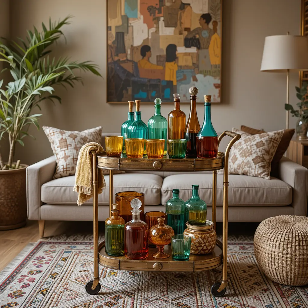 Vibrant Colored Glassware for a Boho Bar Cart