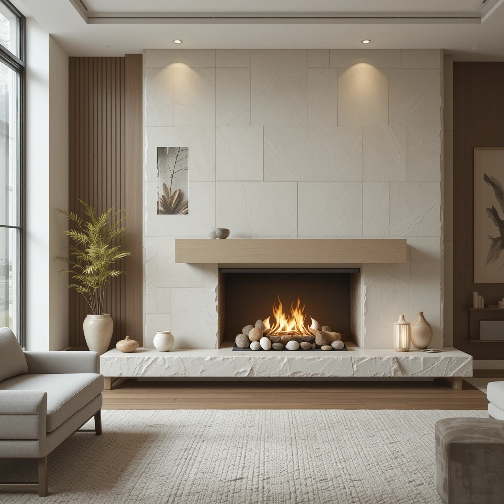 Zen-Inspired Fireplace with Stone Elements