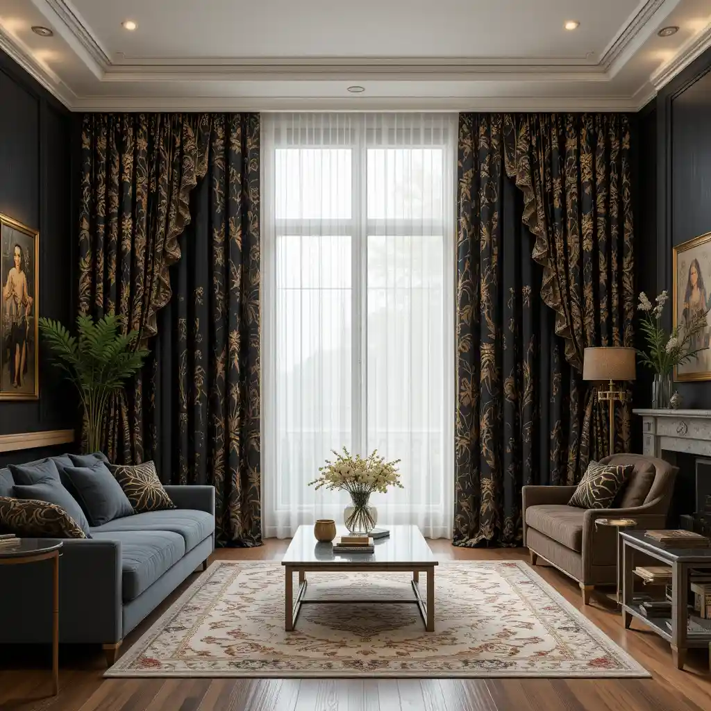 Black and Gold Patterned Curtains
